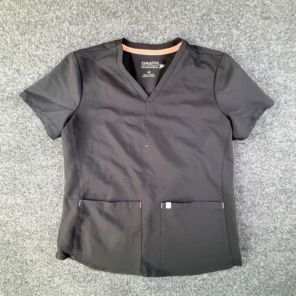 Fabletics Method Feel Good Performance Scrub Top Women XS Black Stretch 2 Pocket